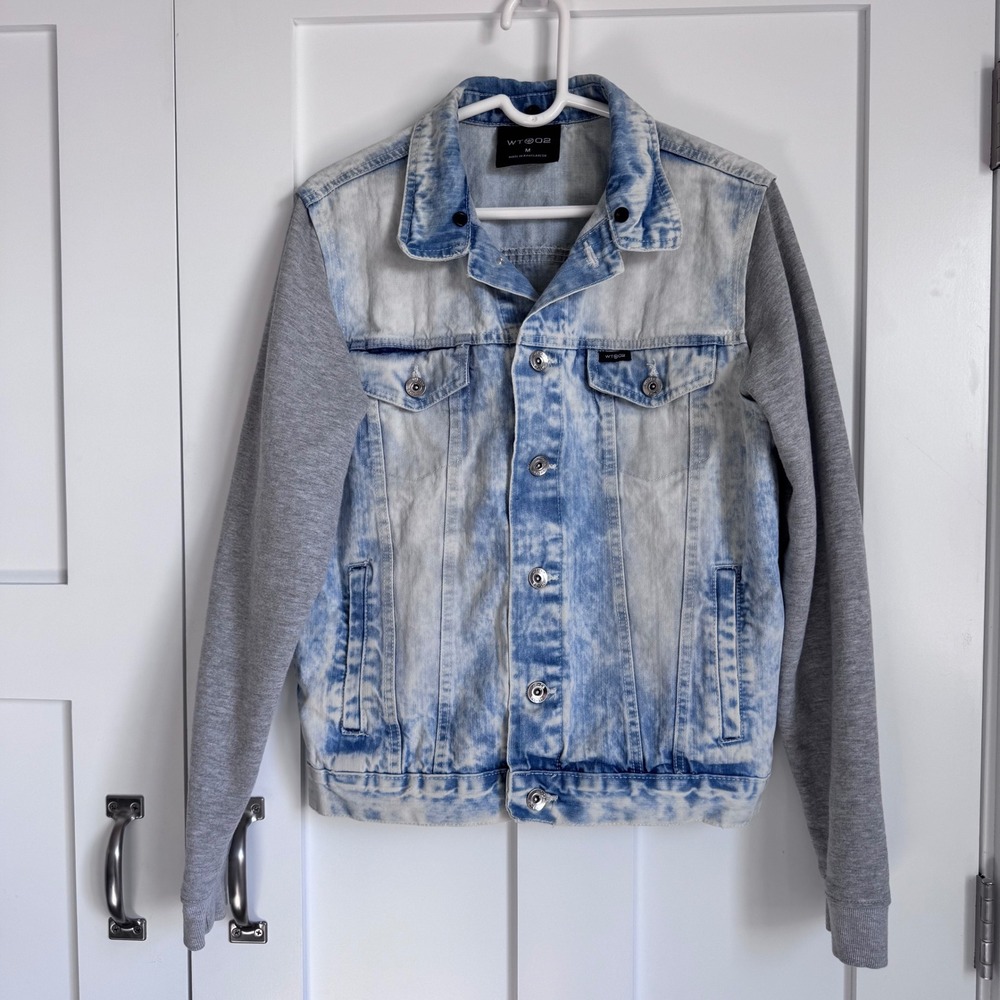 WT02 Trucker Jean Jacket Cotton Denim Sweatshirt Sleeves Biker Men's Size Medium